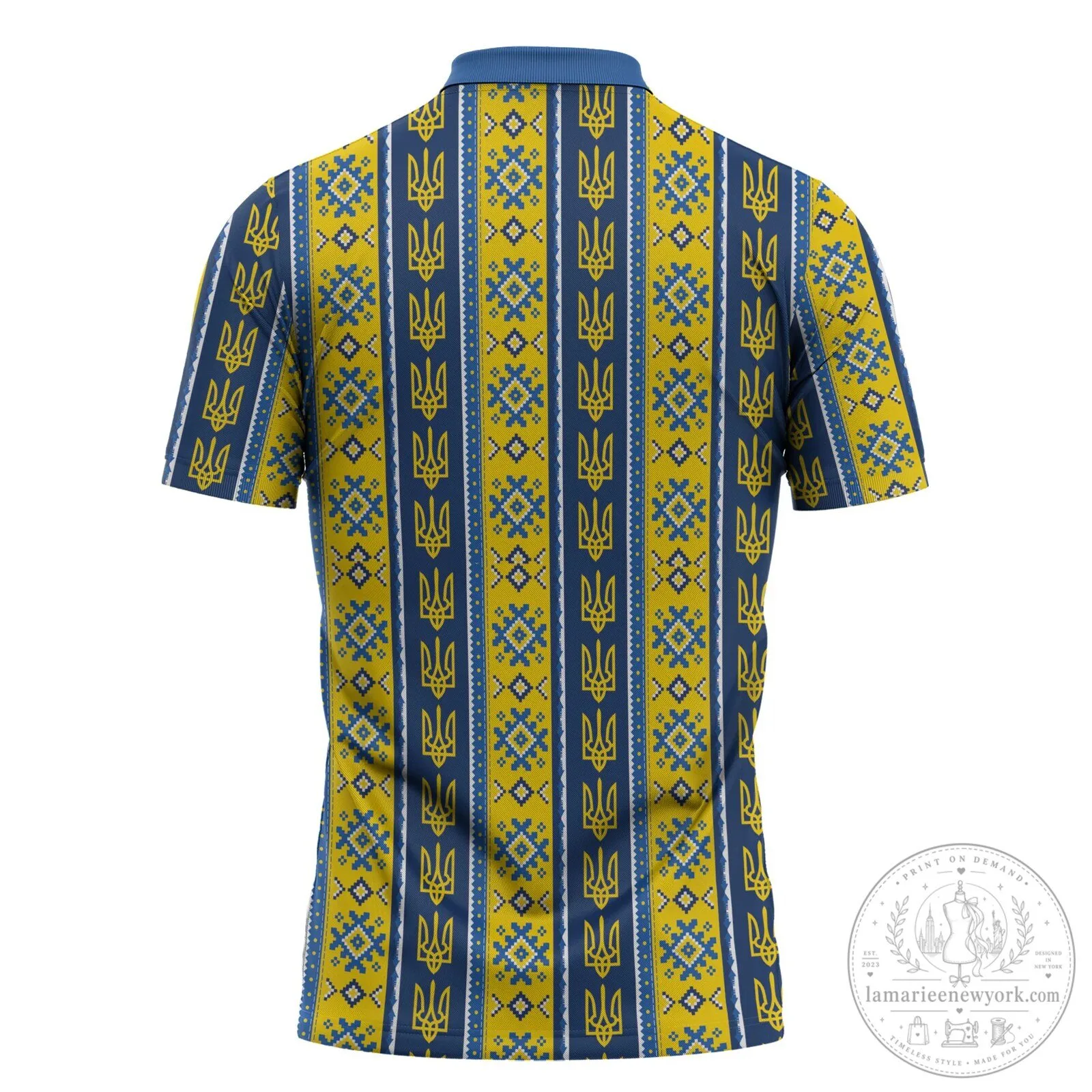 Ukrainian Trident Pattern Blue and Yellow Striped Zipper Polo Shirt 5 Ukrainian Trident Pattern Blue and Yellow Striped Zipper Polo Shirt