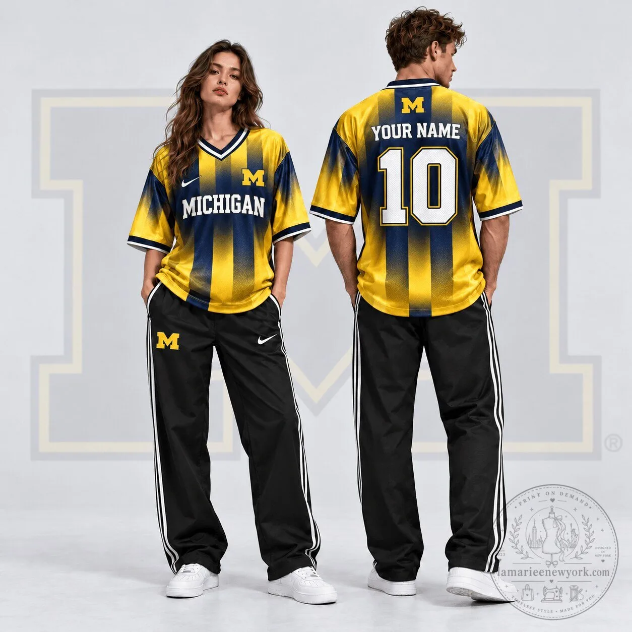 Michigan Wolverines Personalized Yellow and Blue Gradient NCAA Football Jersey
