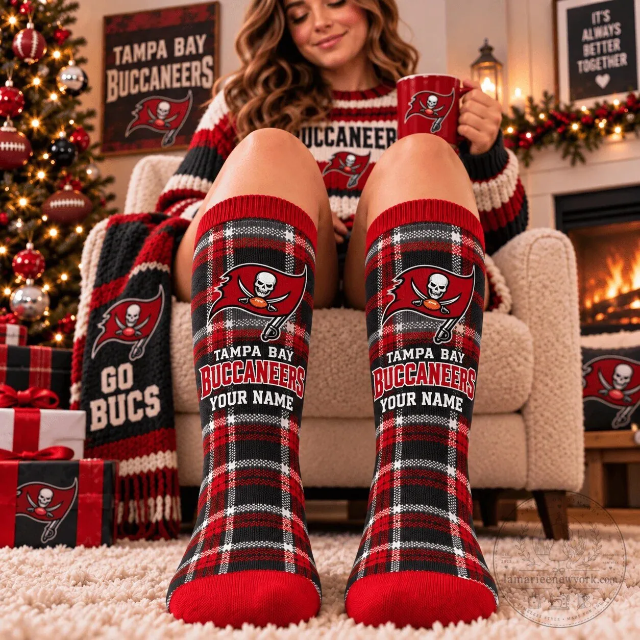 Tampa Bay Buccaneers Personalized Plaid Pattern Crew Socks
