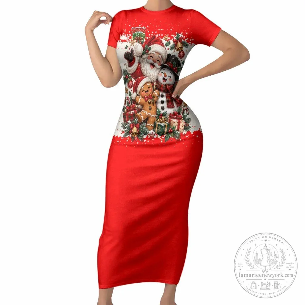 Christmas Santa Snowman Gingerbread Holiday Festive Character Bodycon Dress