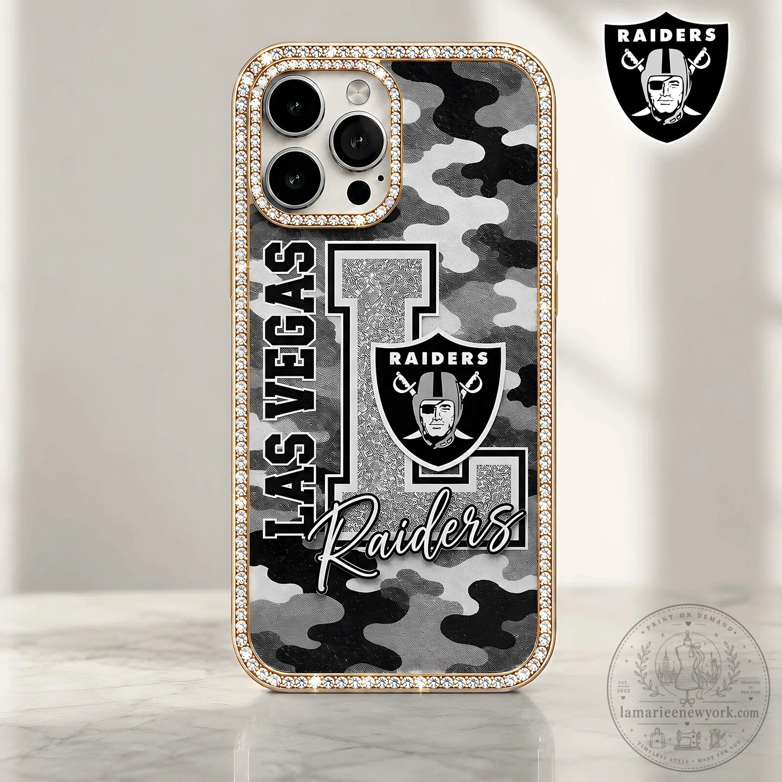 Las Vegas Raiders NFL Football Team Camouflage Bling Luxury Phone Case