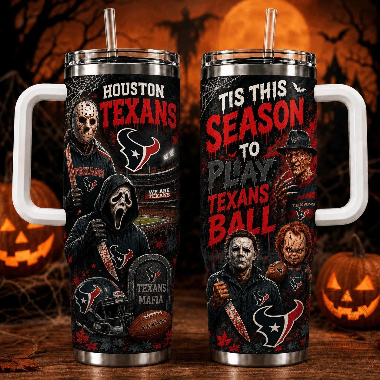 Houston Texans Halloween Horror Movie Characters Football Fan Tumbler