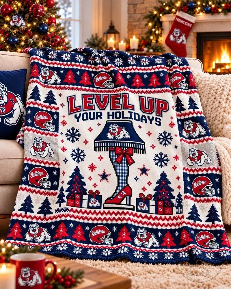 Fresno State Bulldogs Level Up Your Holidays Christmas Leg Lamp Blanket
