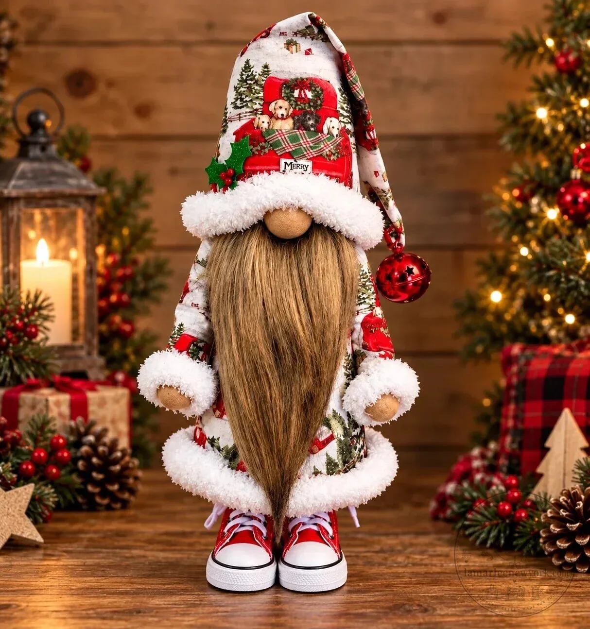 Christmas Gnome with Long Beard and Red Shoes Holiday Decoration Figurine