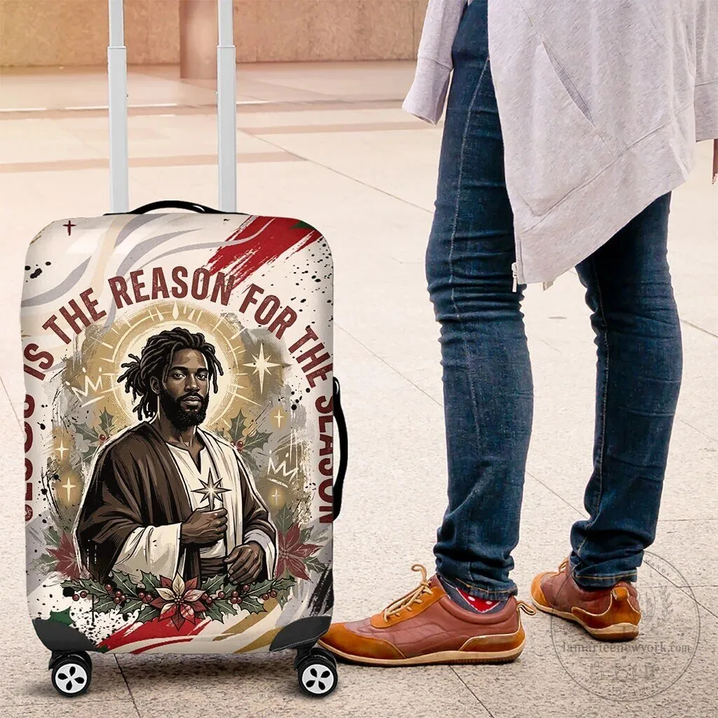 King Jesus Black Christmas Religious Christian Faith Nativity Poinsettia Luggage Cover