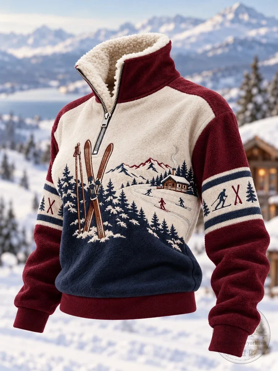 Ski Season Winter Wonderland Snow Mountain Skiing Half-Zip Pullover Sweatshirt