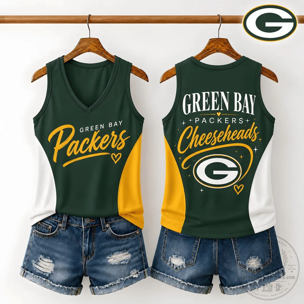 Green Bay Packers Cheeseheads Women's V-Neck Tank Top 51 Green Bay Packers Cheeseheads Women's V-Neck Tank Top
