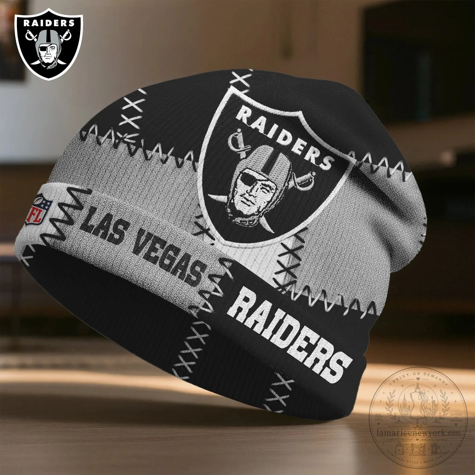 Las Vegas Raiders National Football League Patchwork Style Beanie Hat