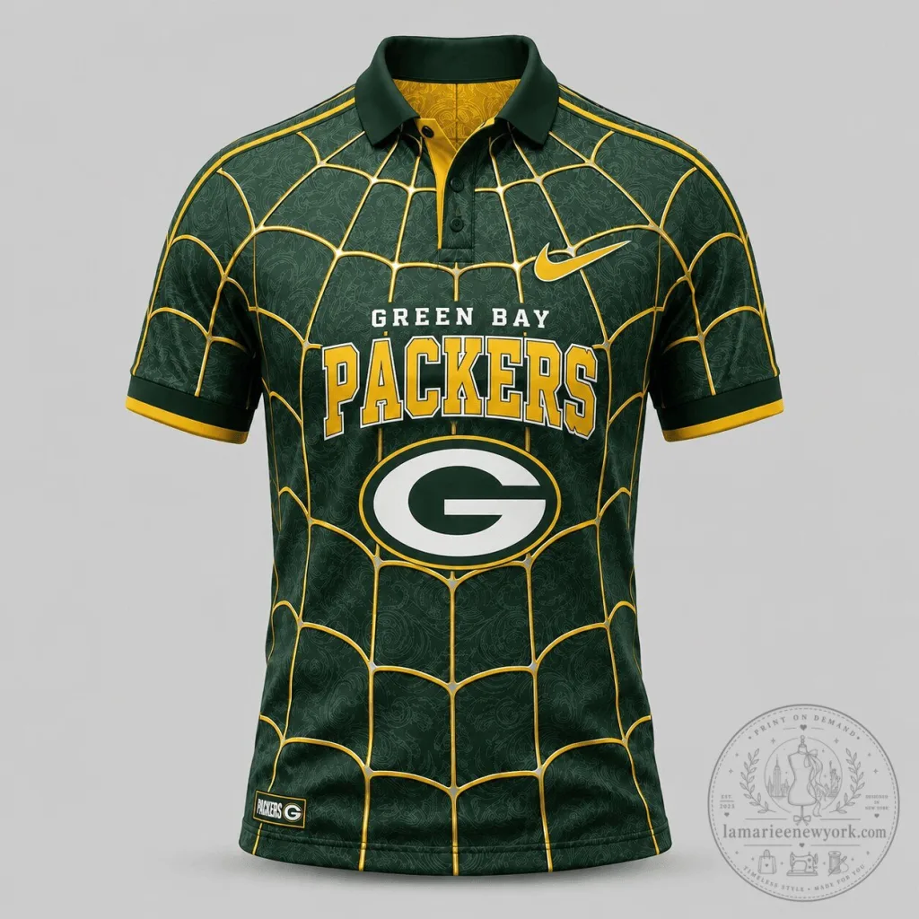 Green Bay Packers Spiderweb Pattern NFL Football Fan Polo Shirt Green Bay Packers Spiderweb Pattern NFL Football Fan Polo Shirt