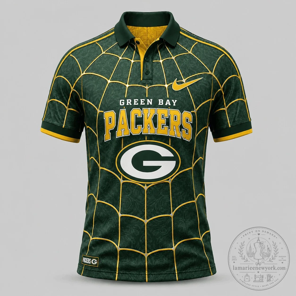 Green Bay Packers Spiderweb Pattern NFL Football Fan Polo Shirt