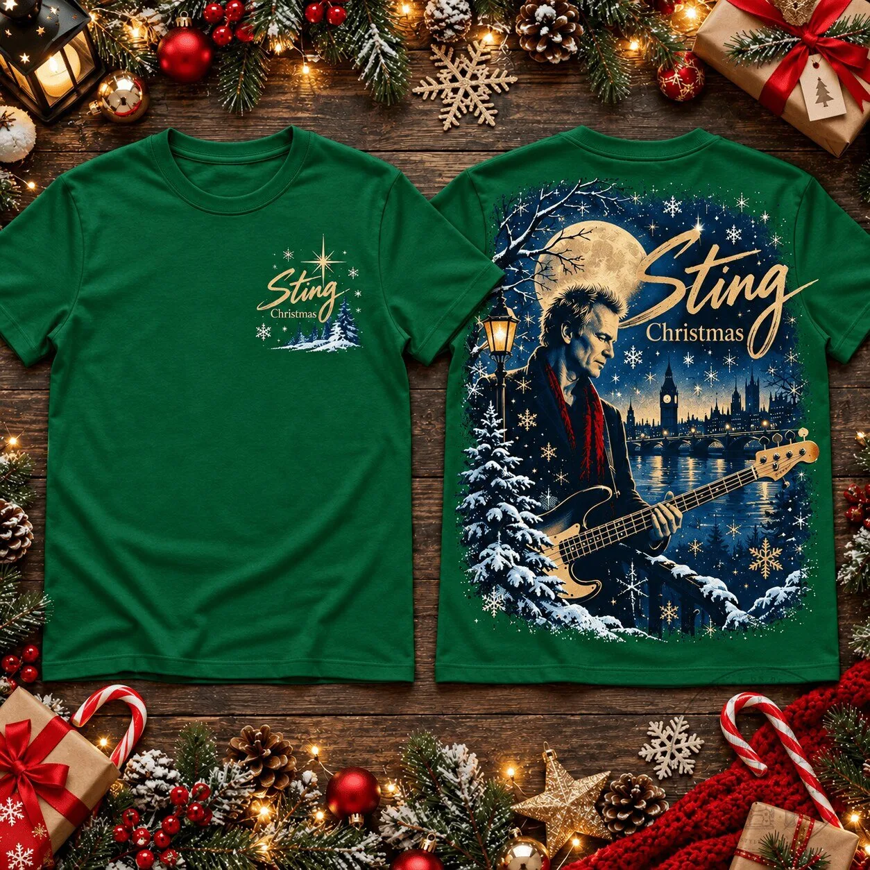 Sting Moonlit London Christmas Bass Guitarist Music Fan T-Shirt