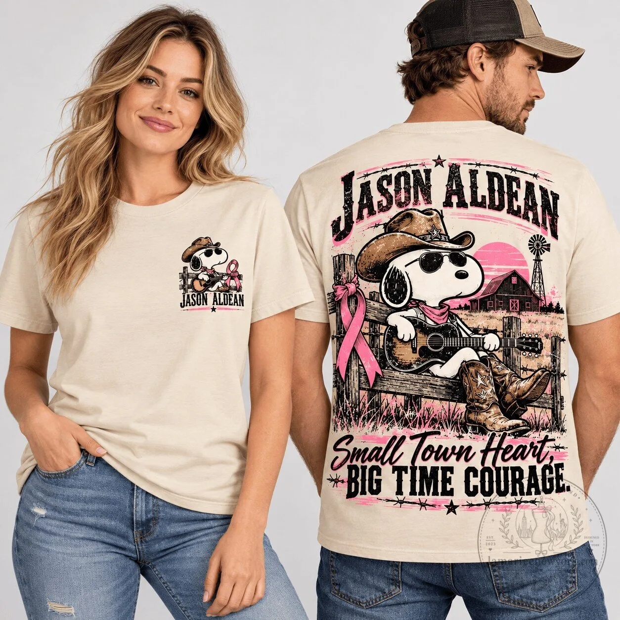 Jason Aldean Snoopy Small Town Heart Big Time Courage Breast Cancer Awareness T-Shirt