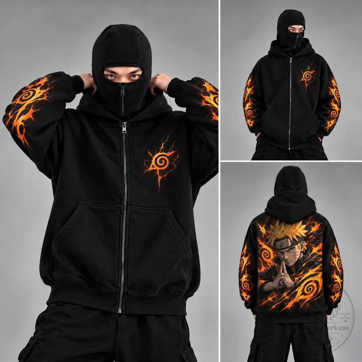 Naruto Uzumaki Nine-Tailed Fox Chakra Flame Black Hoodie