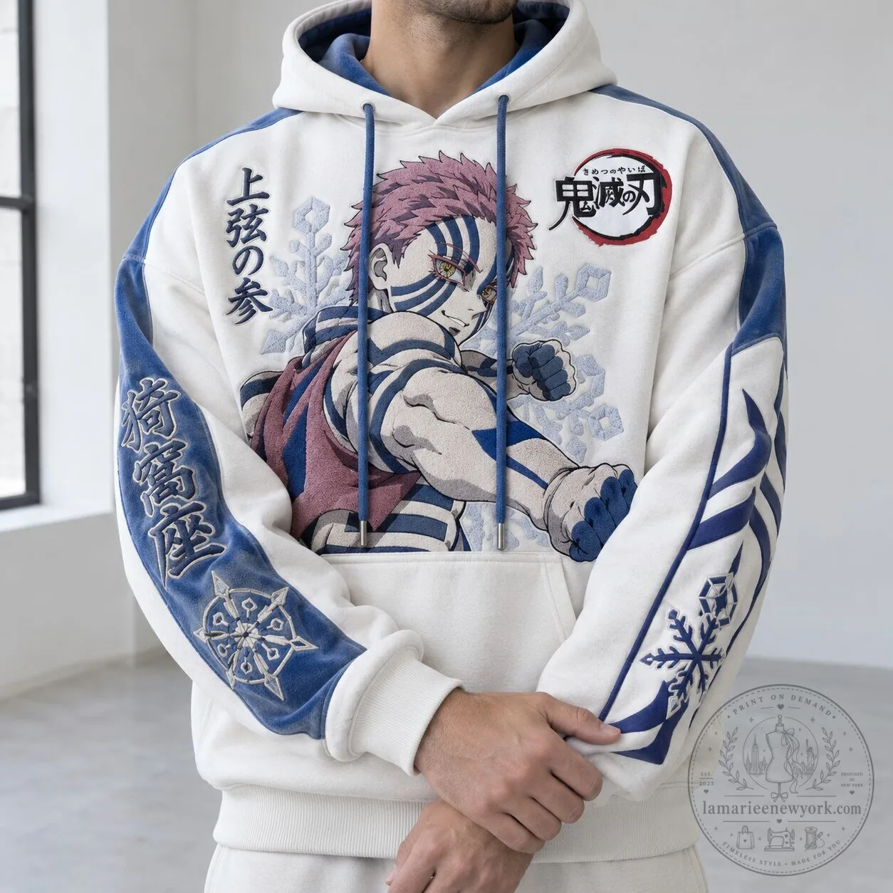 Demon Slayer Akaza Anime Character Embroidered Pullover Hoodie