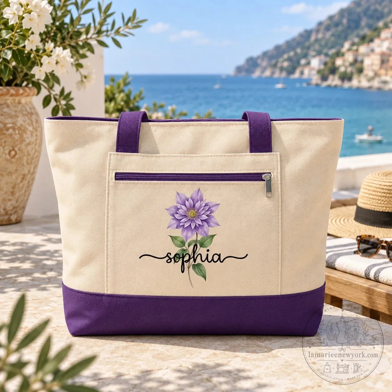 Personalized Birth Month Flower Canvas Tote Bag with Zipper for Women 16 Personalized Birth Month Flower Canvas Tote Bag with Zipper for Women