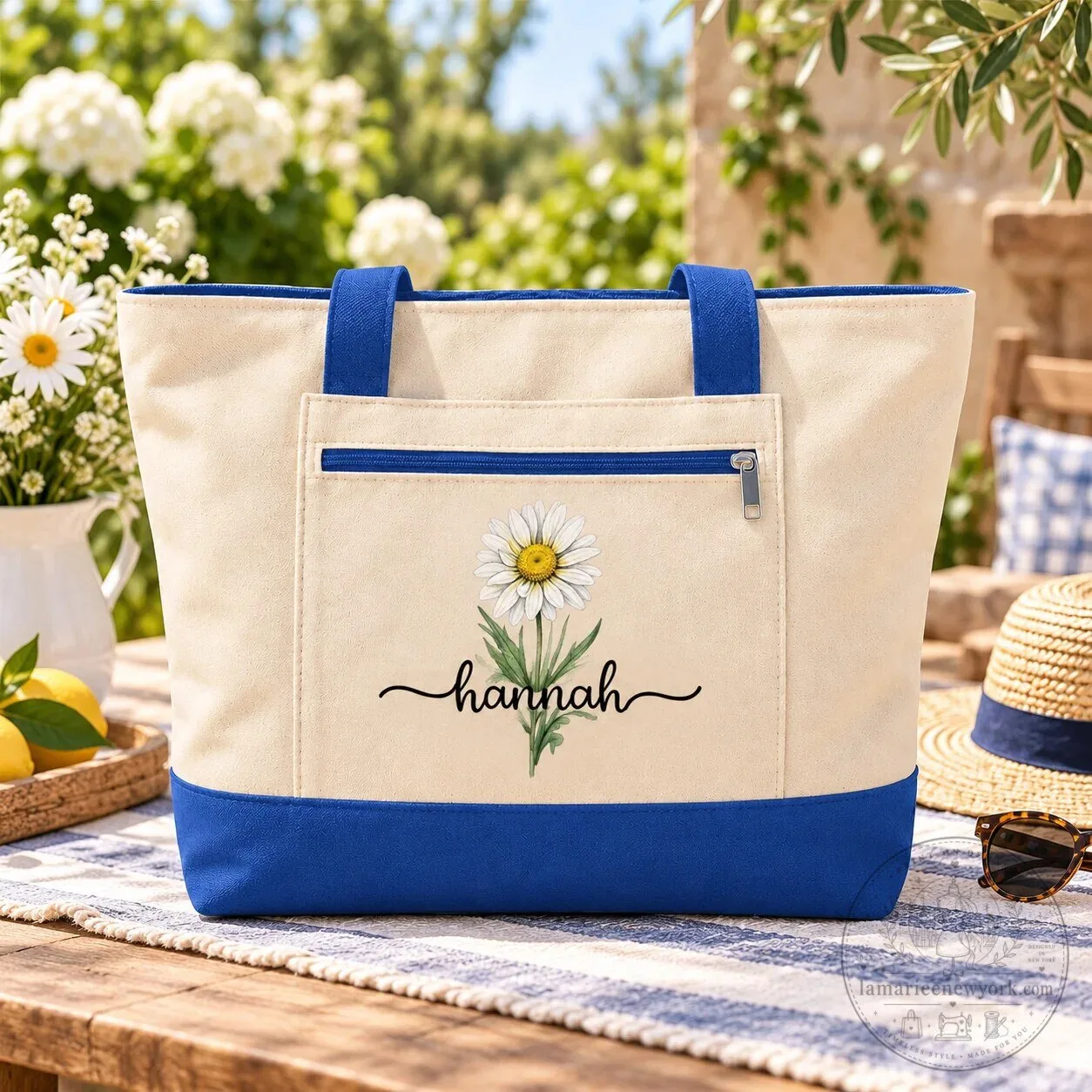 Personalized Birth Month Flower Canvas Tote Bag with Zipper for Women 18 Personalized Birth Month Flower Canvas Tote Bag with Zipper for Women
