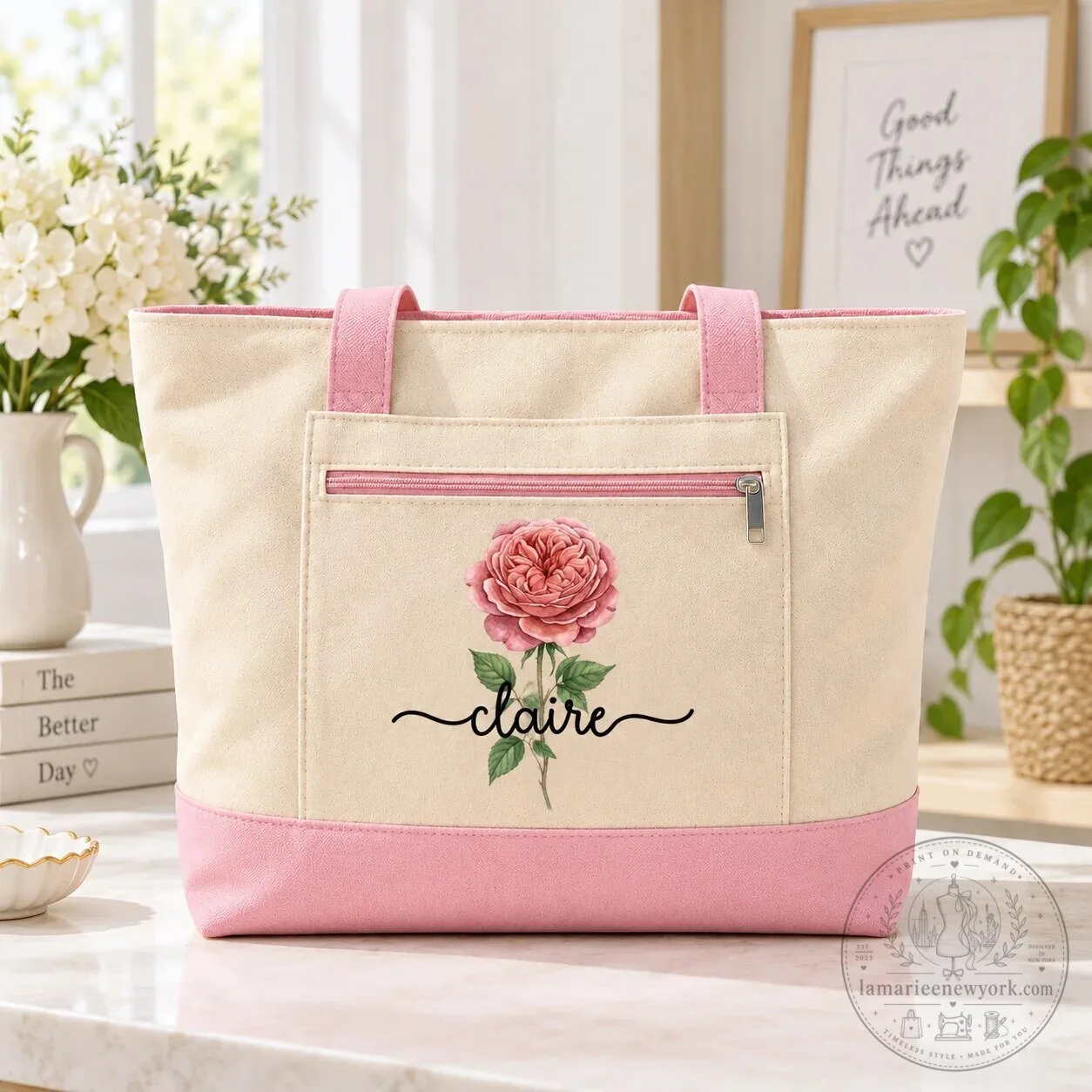 Personalized Birth Month Flower Canvas Tote Bag with Zipper for Women 20 Personalized Birth Month Flower Canvas Tote Bag with Zipper for Women