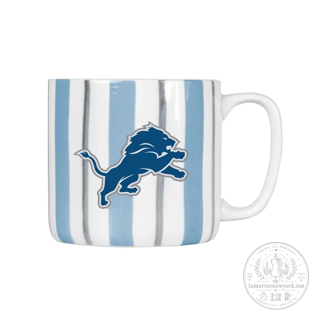 Detroit Lions NFL Football Team Blue and Gray Striped Coffee Mug Detroit Lions NFL Football Team Blue and Gray Striped Coffee Mug