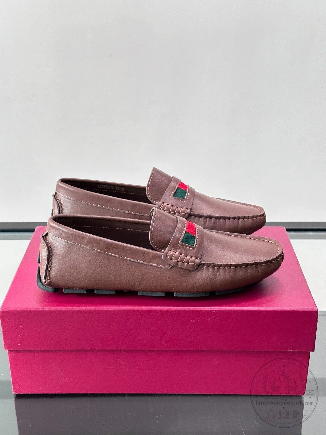Gucci Brown Leather Loafer Shoes with Web Stripe Detail for Men 5 Gucci Brown Leather Loafer Shoes with Web Stripe Detail for Men