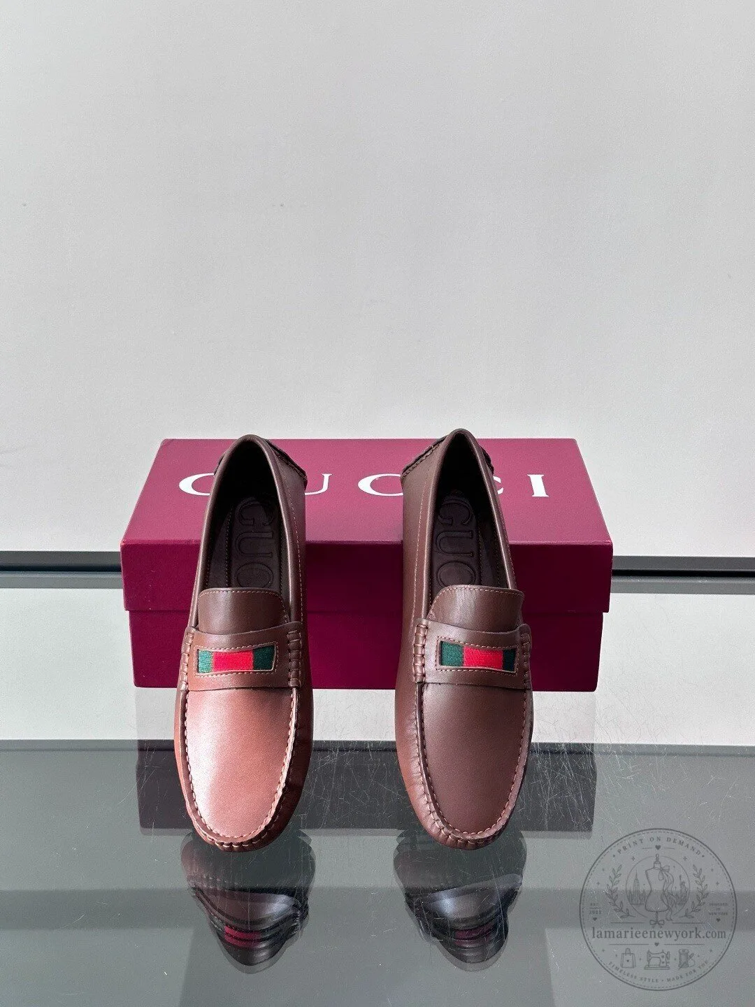 Gucci Brown Leather Loafer Shoes with Web Stripe Detail for Men 6 Gucci Brown Leather Loafer Shoes with Web Stripe Detail for Men