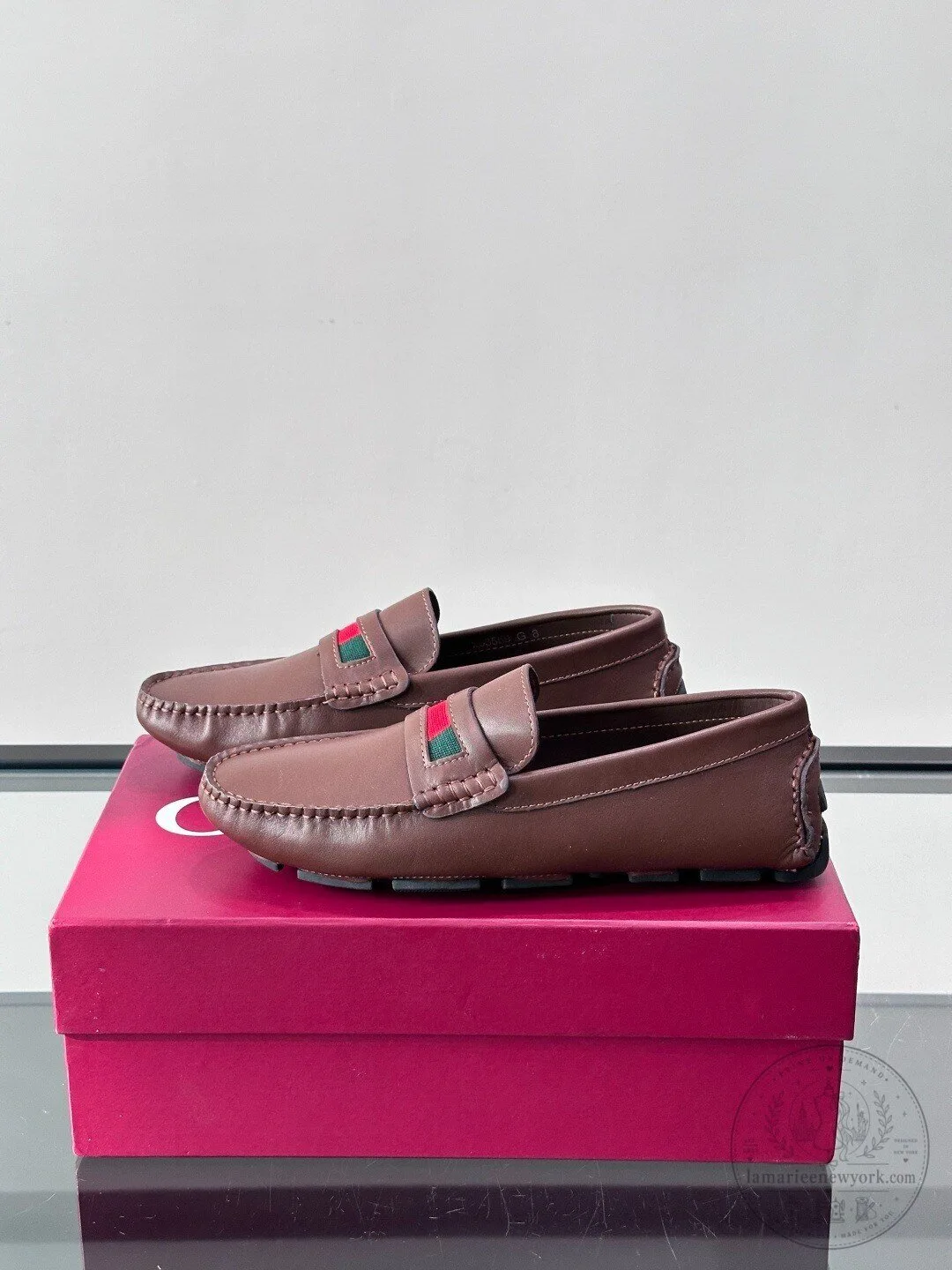 Gucci Brown Leather Loafer Shoes with Web Stripe Detail for Men 7 Gucci Brown Leather Loafer Shoes with Web Stripe Detail for Men