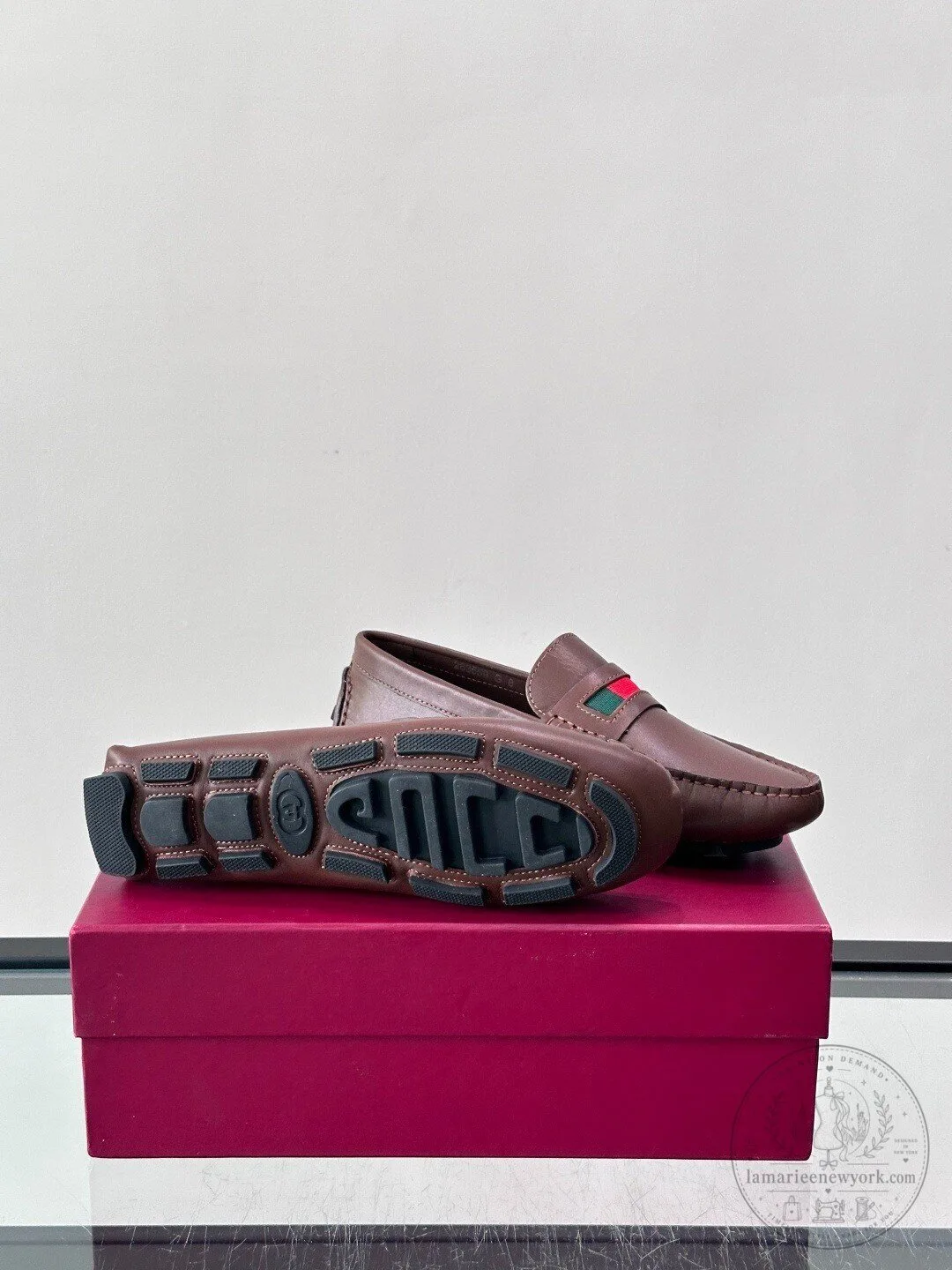 Gucci Brown Leather Loafer Shoes with Web Stripe Detail for Men 9 Gucci Brown Leather Loafer Shoes with Web Stripe Detail for Men