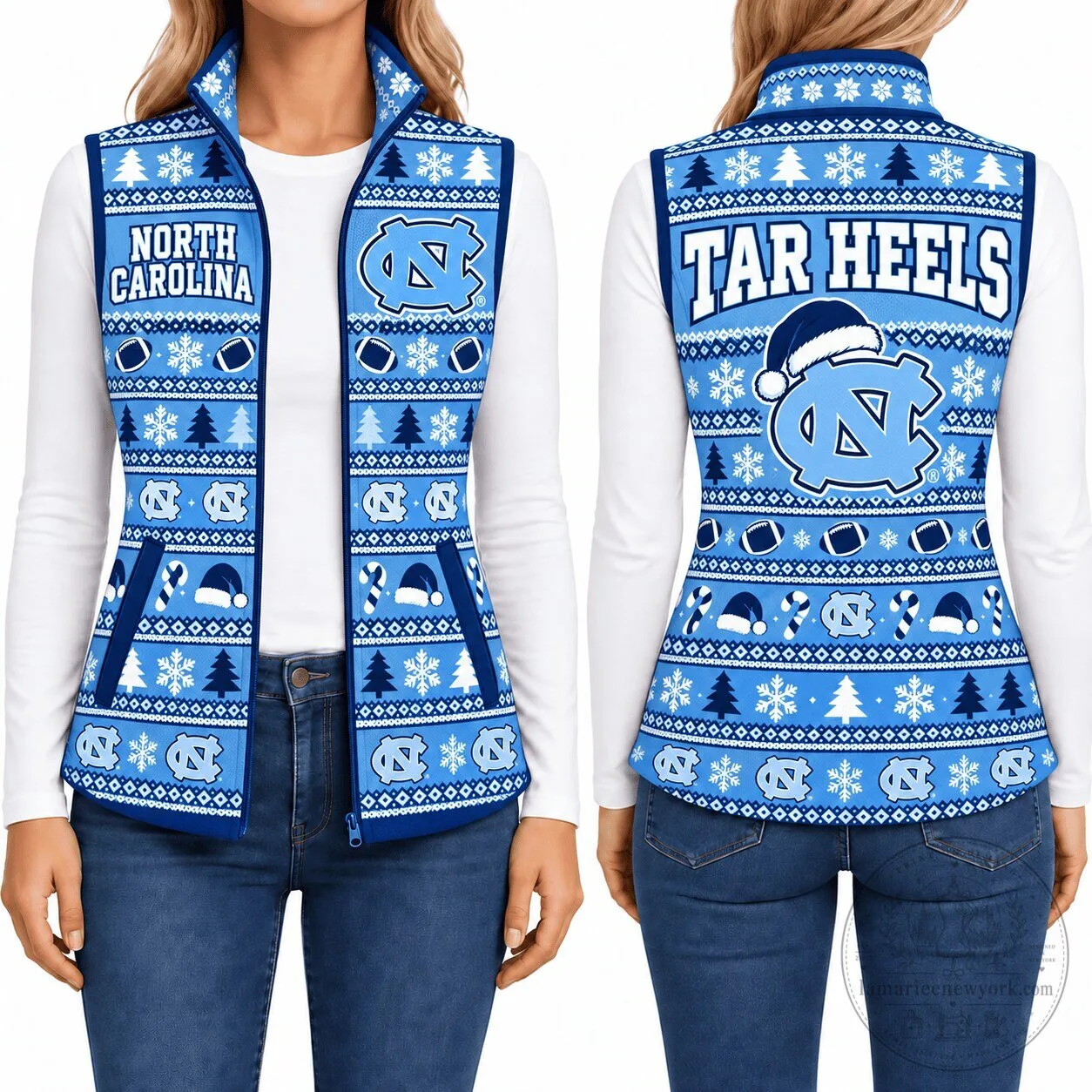 North Carolina Tar Heels Ugly Christmas Sweater Pattern Puffer Vest