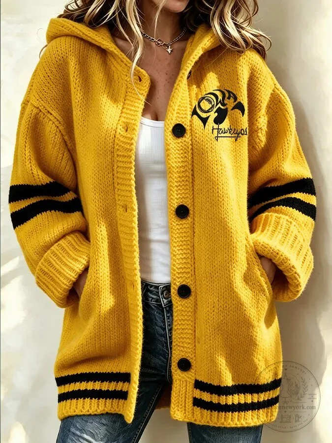 Iowa Hawkeyes Women's Black Knit Cardigan Hoodie 4 iowa hawkeyes women s black knit cardigan hoodie gallery 1