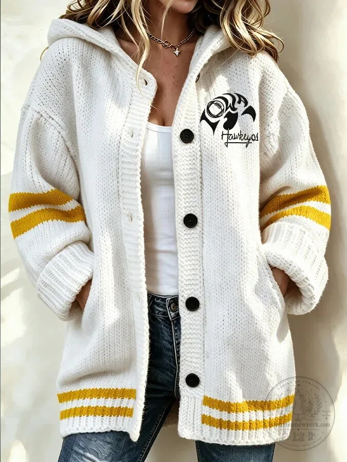 Iowa Hawkeyes Women's Black Knit Cardigan Hoodie 5 iowa hawkeyes women s black knit cardigan hoodie gallery 2
