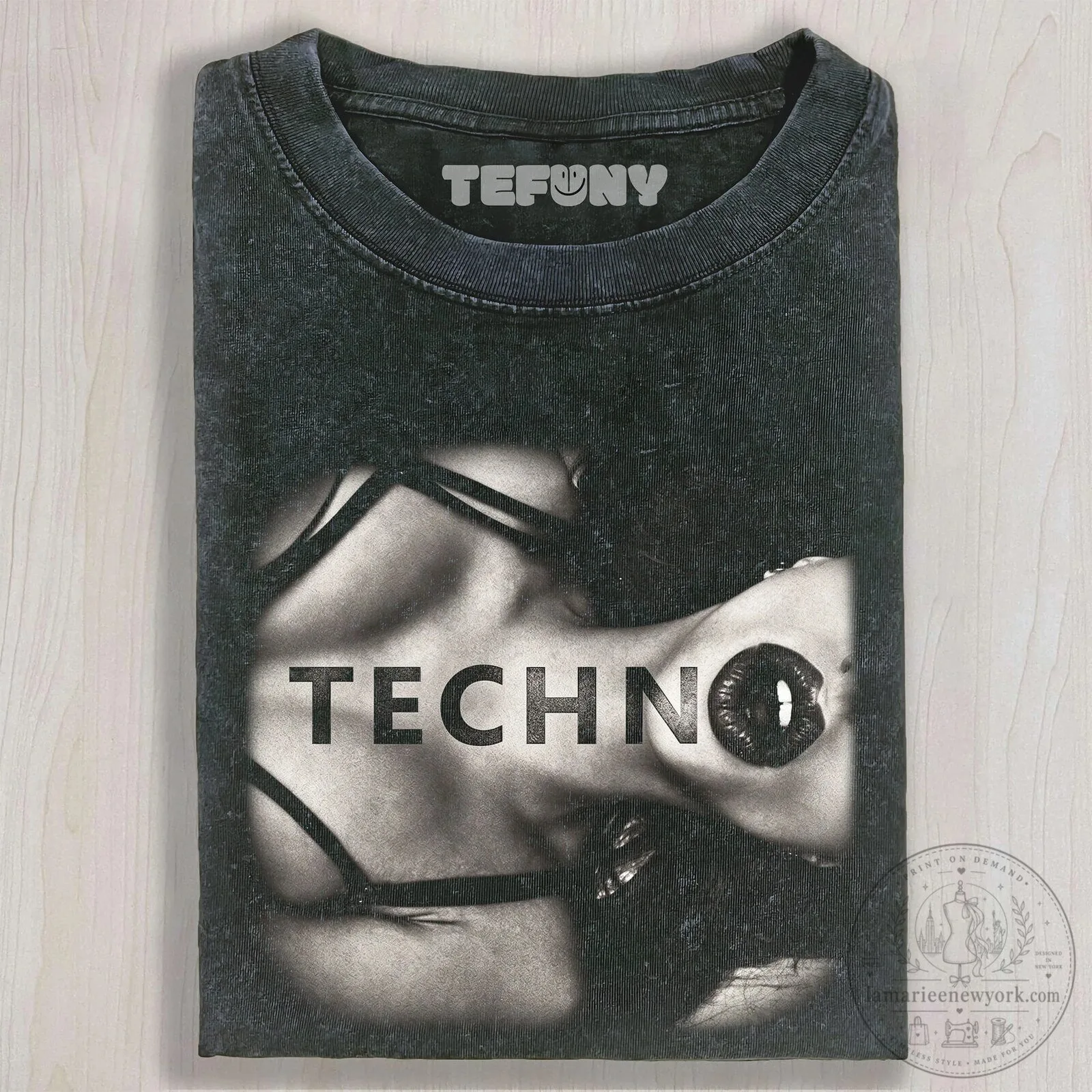 Techno Sexy Woman Graphic Print Washed Black Unisex T-Shirt