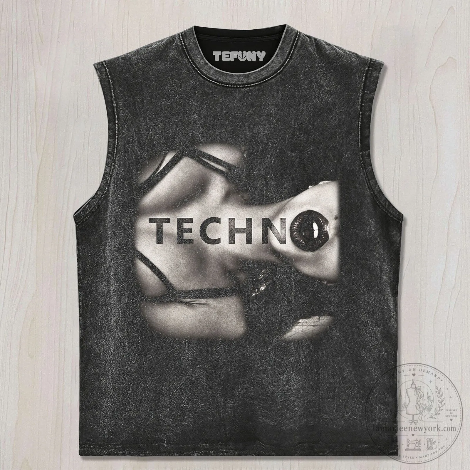 Techno Sexy Woman Graphic Print Washed Black Unisex T-Shirt 6 Techno Sexy Woman Graphic Print Washed Black Unisex T-Shirt