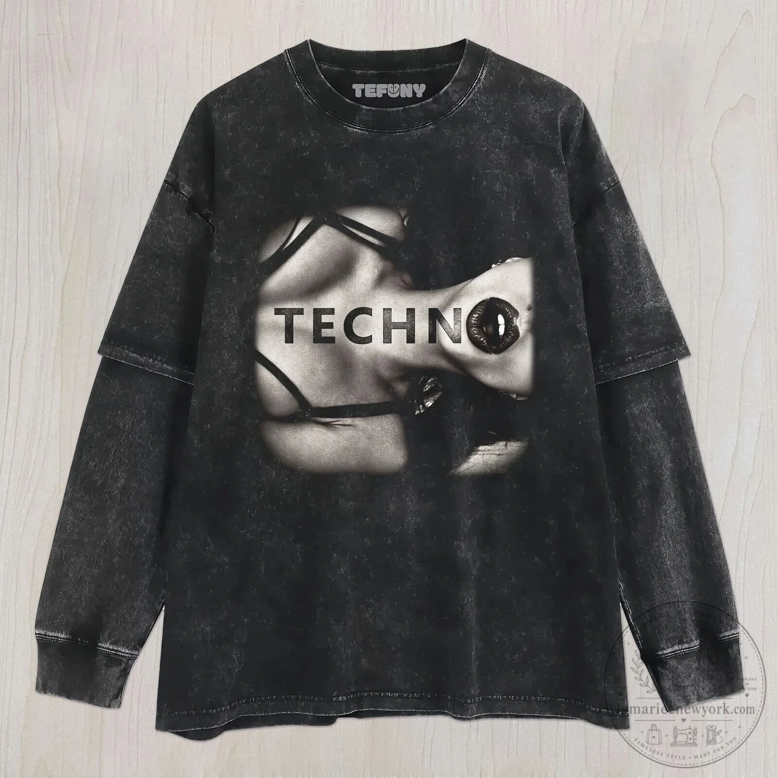 Techno Sexy Woman Graphic Print Washed Black Unisex T-Shirt 7 Techno Sexy Woman Graphic Print Washed Black Unisex T-Shirt