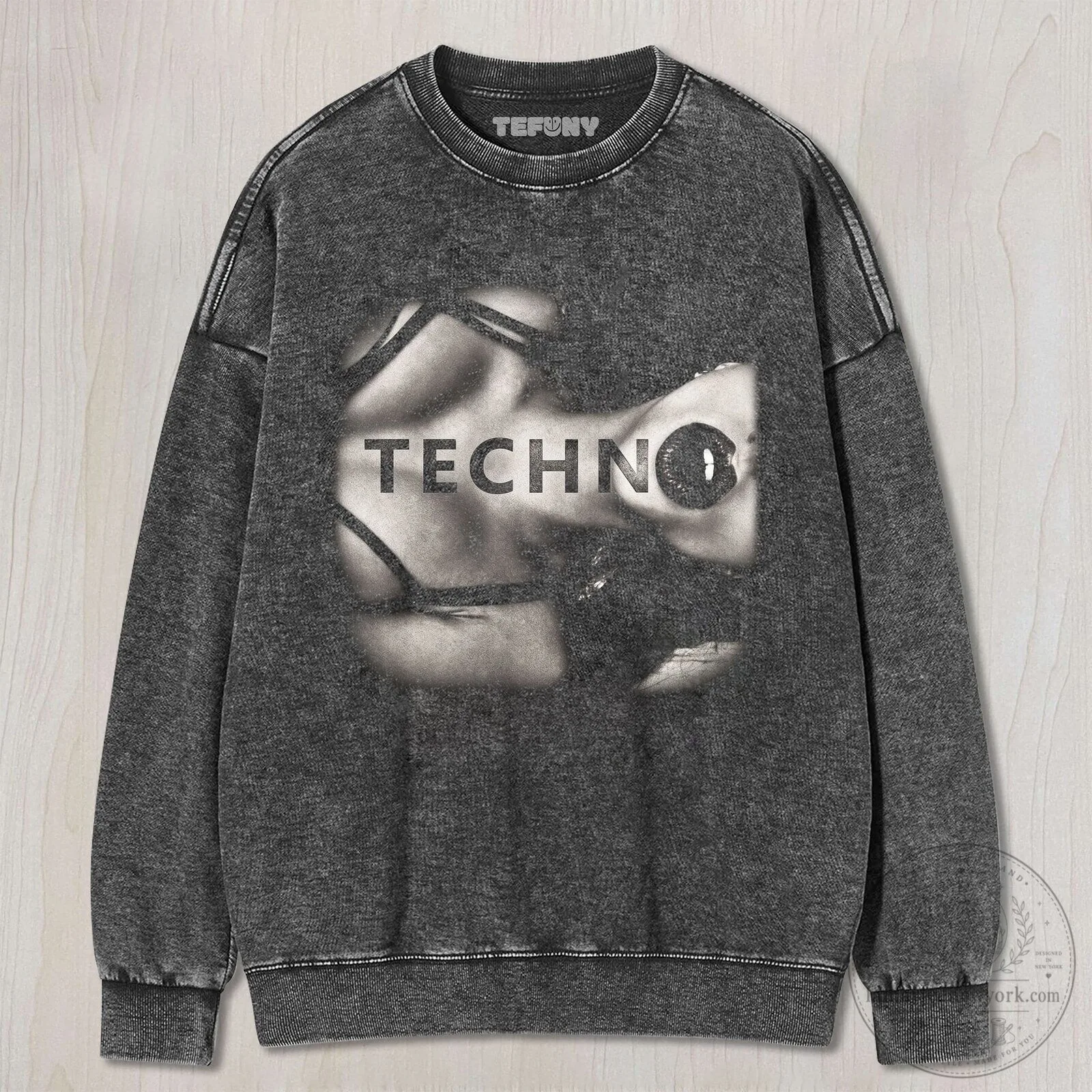 Techno Sexy Woman Graphic Print Washed Black Unisex T-Shirt 8 Techno Sexy Woman Graphic Print Washed Black Unisex T-Shirt