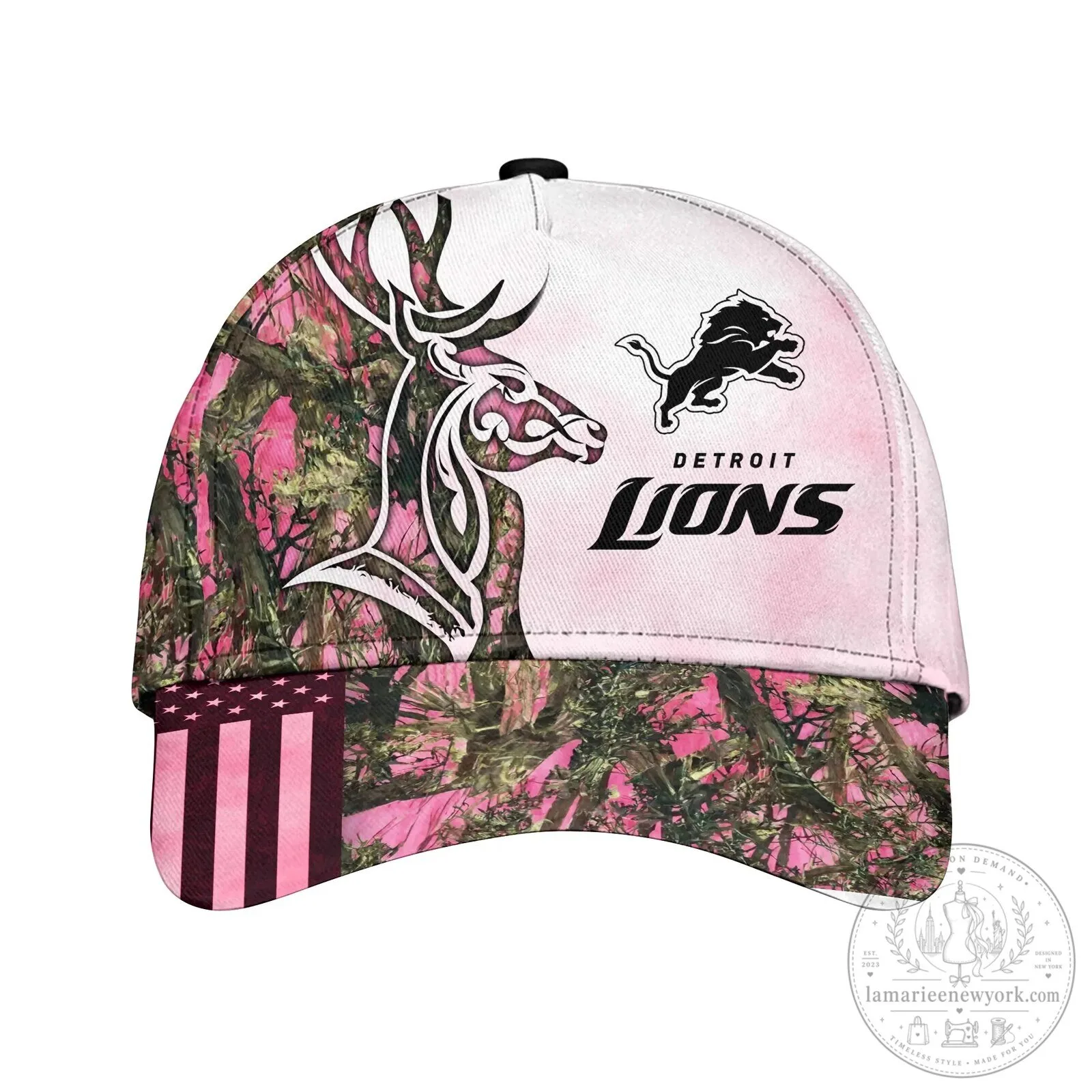 Detroit Lions Pink Camouflage Deer Hunting Baseball Cap Hat