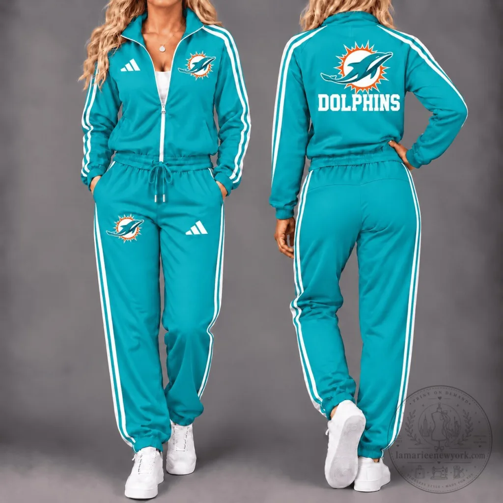 Miami Dolphins Gameday Women's Teal Tracksuit Jacket and Pants Set Miami Dolphins Gameday Women's Teal Tracksuit Jacket and Pants Set