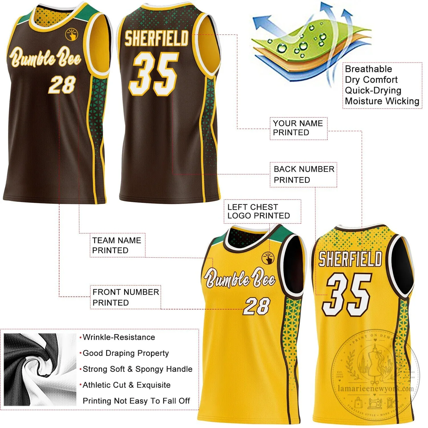 Custom Brown Gold Kelly Green Reversible Basketball Jersey with Side Panel Stripes 11 Custom Brown Gold Kelly Green Reversible Basketball Jersey with Side Panel Stripes