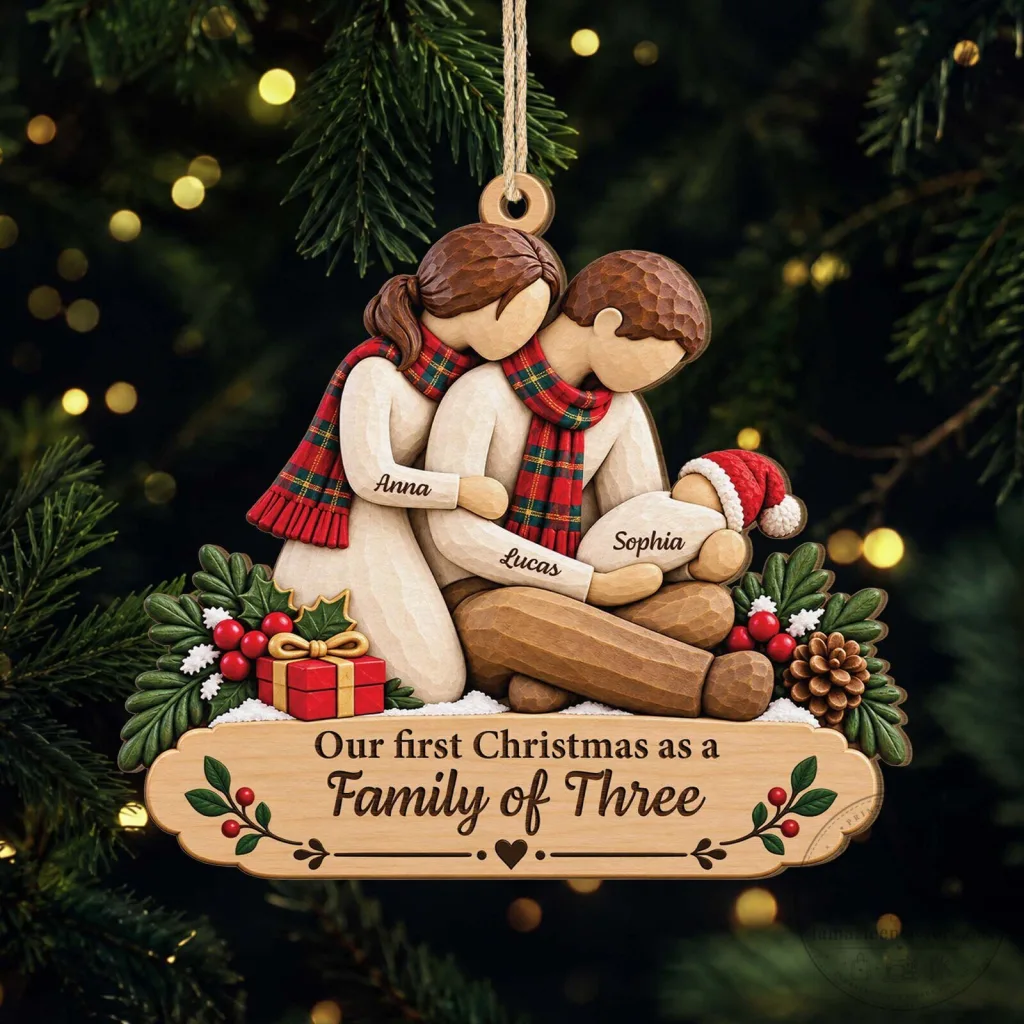 Our First Christmas As A Family Of Three Personalized Ornament Our First Christmas As A Family Of Three Personalized Ornament