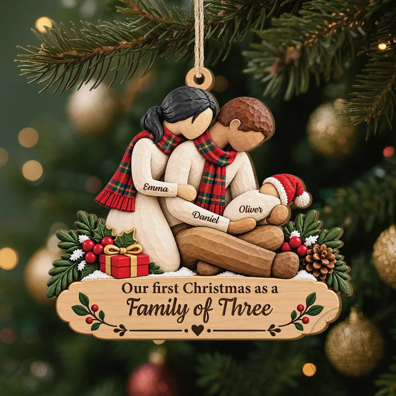 Our First Christmas As A Family Of Three Personalized Ornament 7 Our First Christmas As A Family Of Three Personalized Ornament