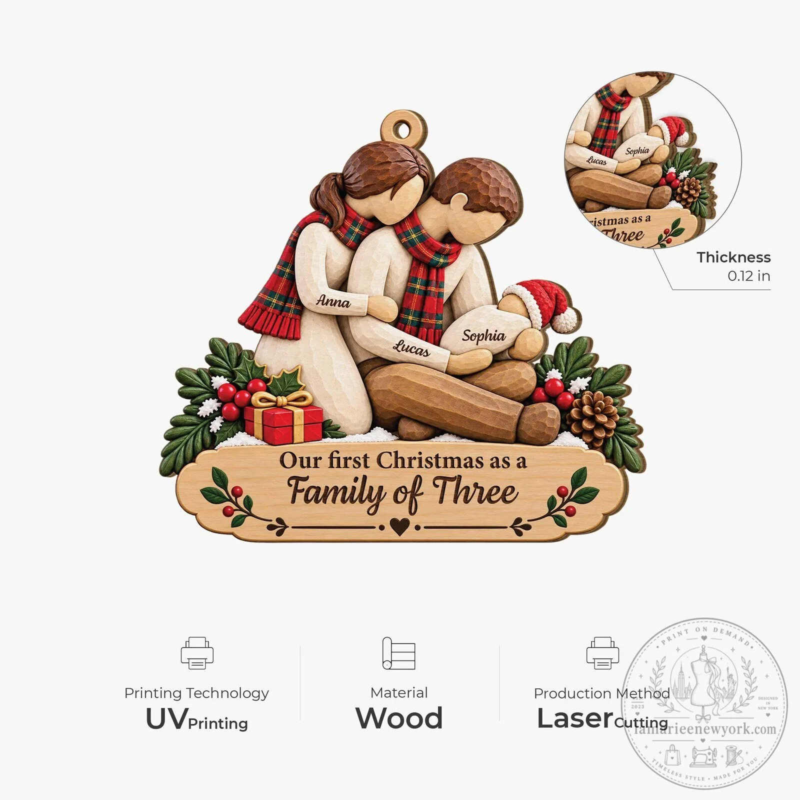 Our First Christmas As A Family Of Three Personalized Ornament 8 Our First Christmas As A Family Of Three Personalized Ornament