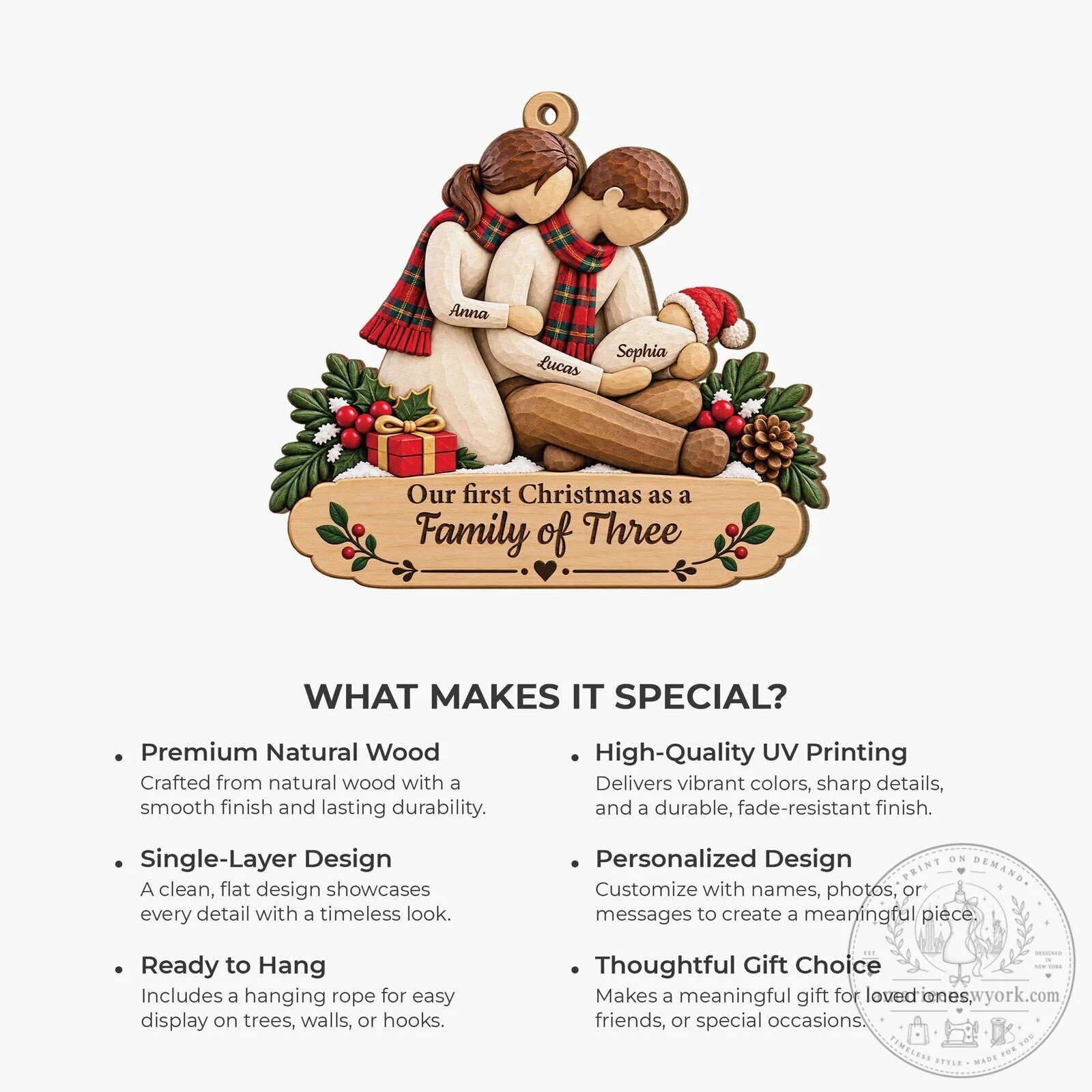 Our First Christmas As A Family Of Three Personalized Ornament 11 Our First Christmas As A Family Of Three Personalized Ornament