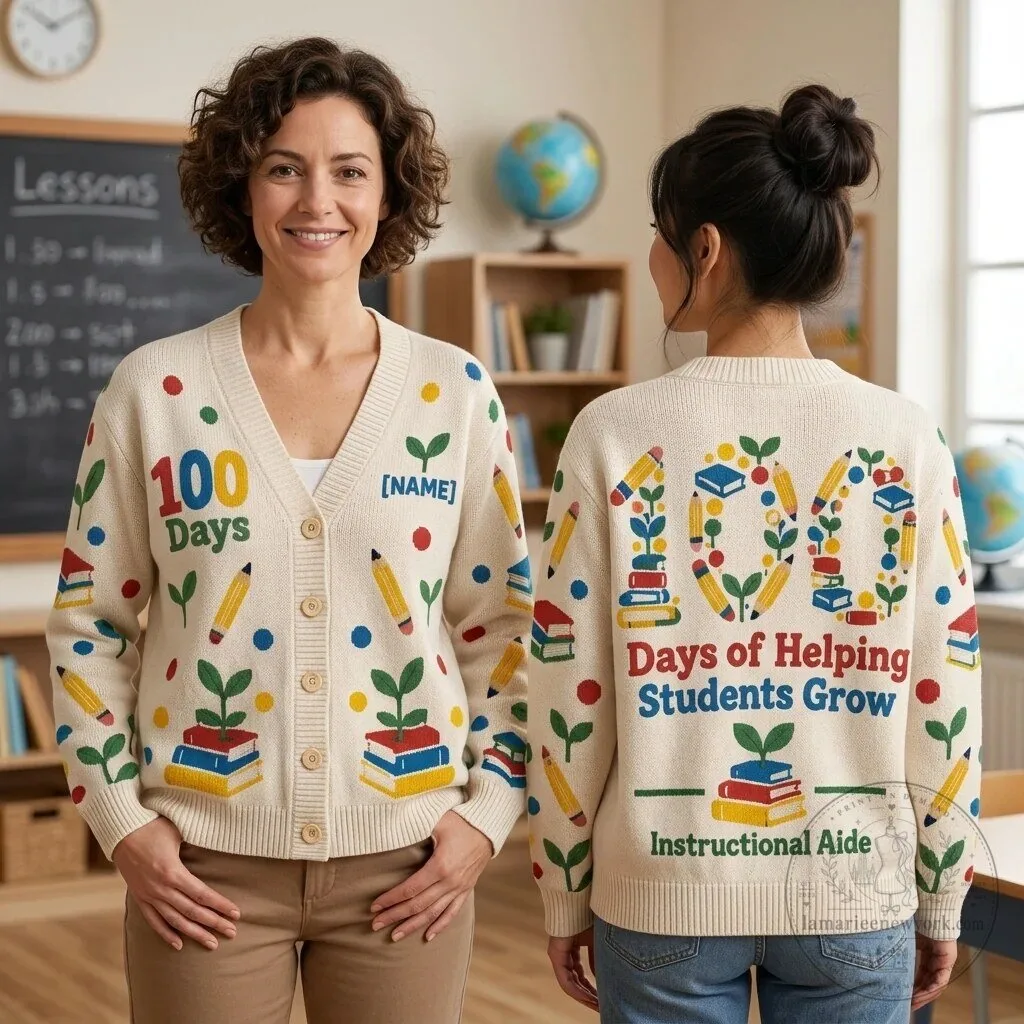 Personalized 100 Days of School Instructional Aide Cardigan for Teachers