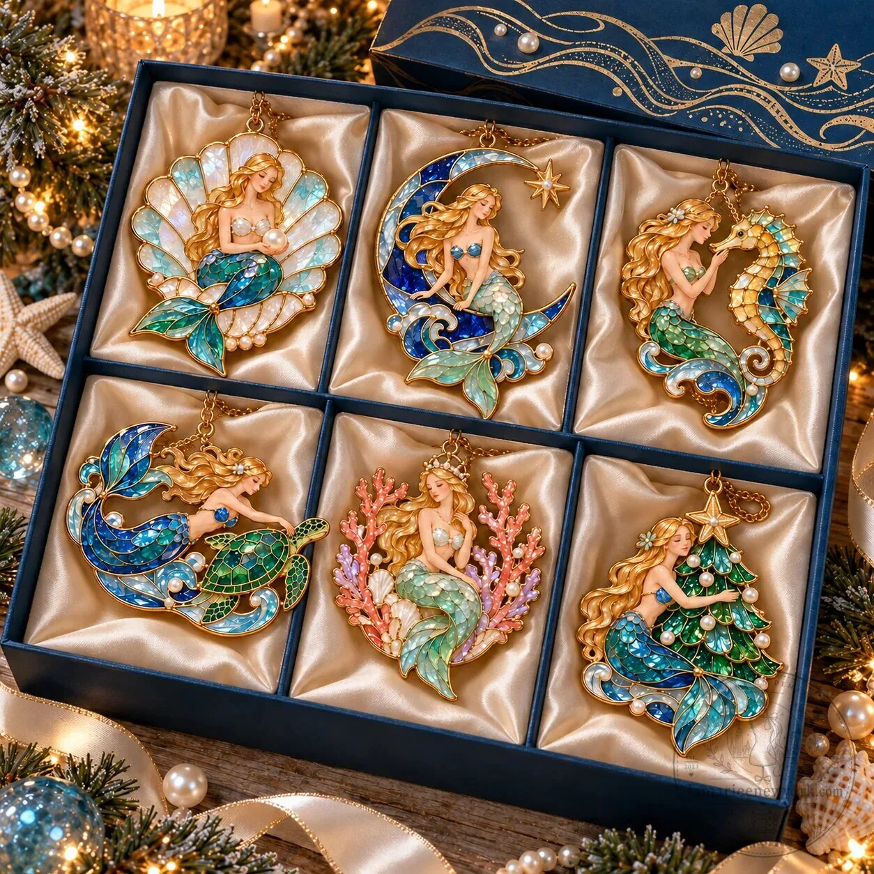 Ocean Enchantment Vintage Stained Glass Style Mermaid Christmas Ornaments Set 20 Ocean Enchantment Vintage Stained Glass Style Mermaid Christmas Ornaments Set