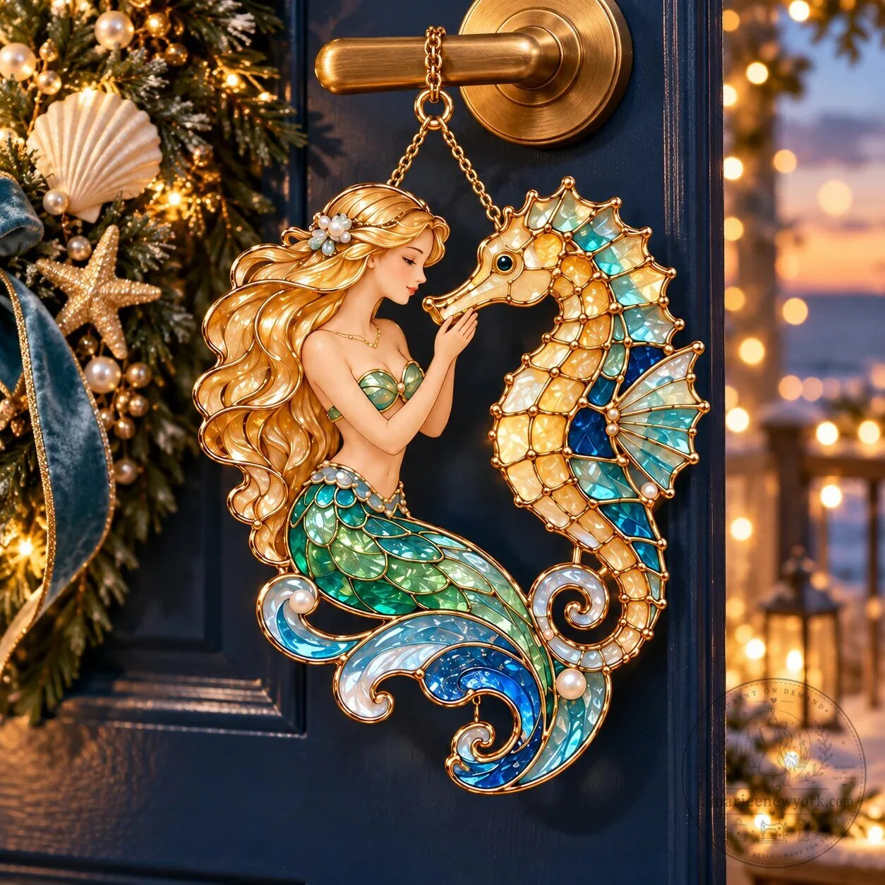 Ocean Enchantment Vintage Stained Glass Style Mermaid Christmas Ornaments Set 22 Ocean Enchantment Vintage Stained Glass Style Mermaid Christmas Ornaments Set