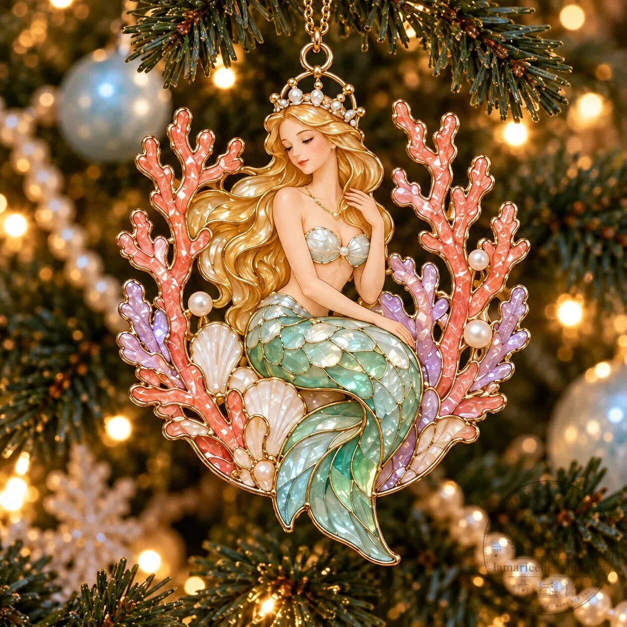 Ocean Enchantment Vintage Stained Glass Style Mermaid Christmas Ornaments Set 25 Ocean Enchantment Vintage Stained Glass Style Mermaid Christmas Ornaments Set