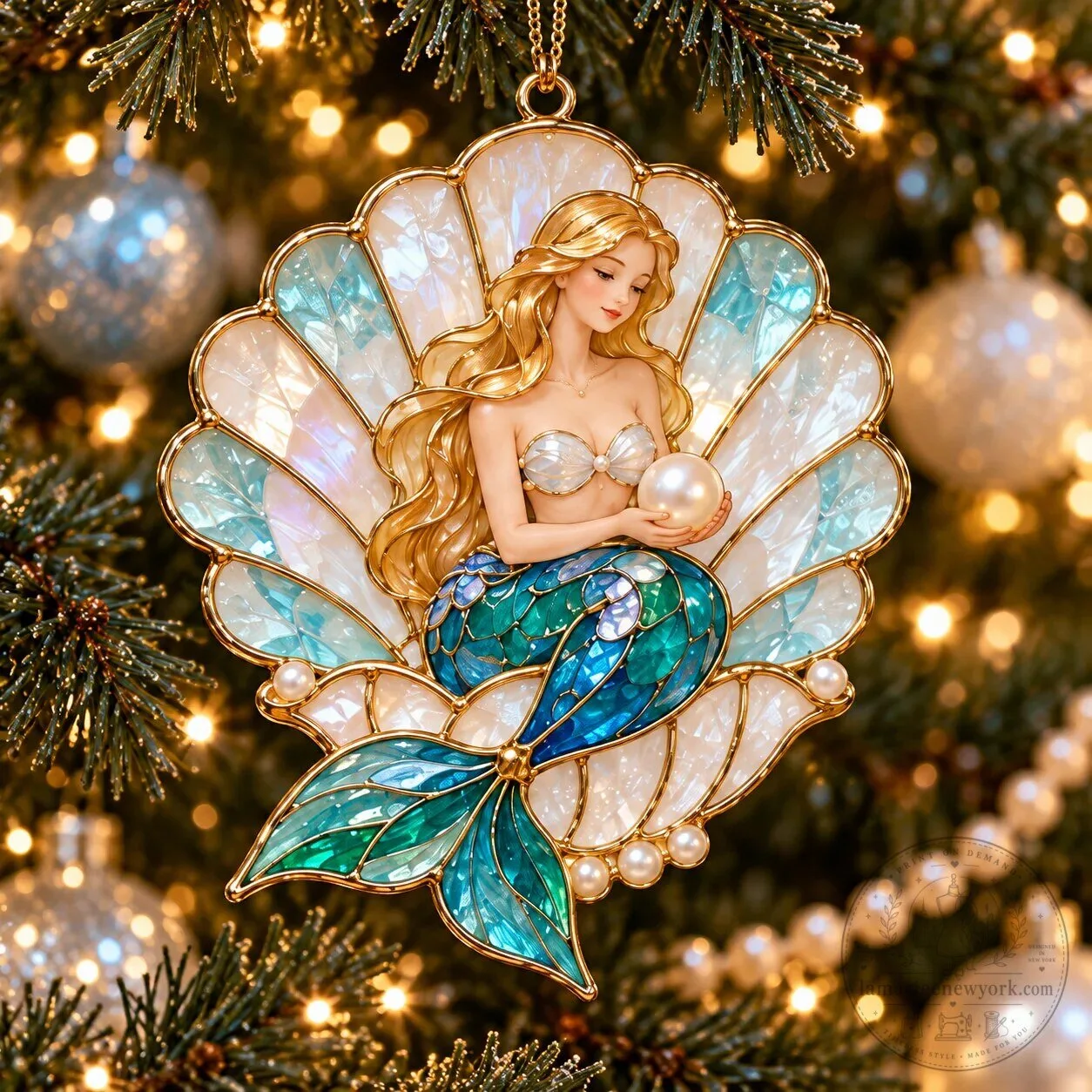 Ocean Enchantment Vintage Stained Glass Style Mermaid Christmas Ornaments Set 26 Ocean Enchantment Vintage Stained Glass Style Mermaid Christmas Ornaments Set