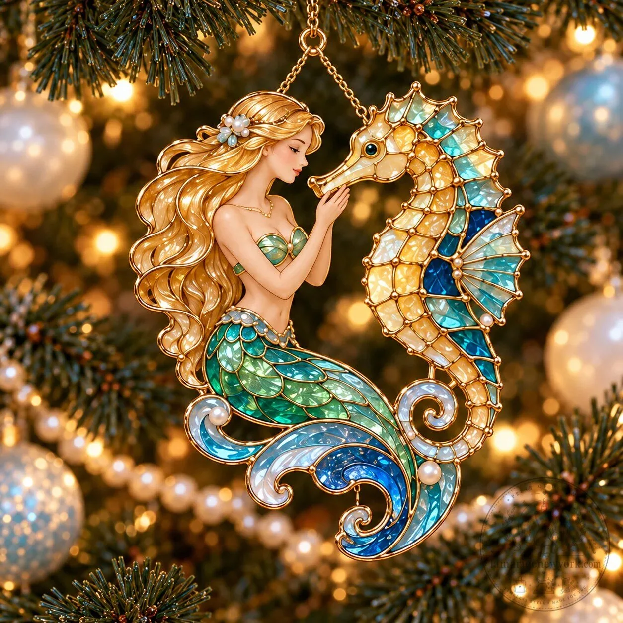 Ocean Enchantment Vintage Stained Glass Style Mermaid Christmas Ornaments Set 27 Ocean Enchantment Vintage Stained Glass Style Mermaid Christmas Ornaments Set