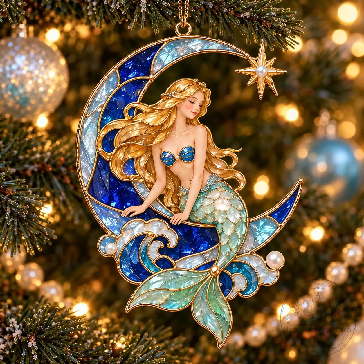 Ocean Enchantment Vintage Stained Glass Style Mermaid Christmas Ornaments Set 28 Ocean Enchantment Vintage Stained Glass Style Mermaid Christmas Ornaments Set