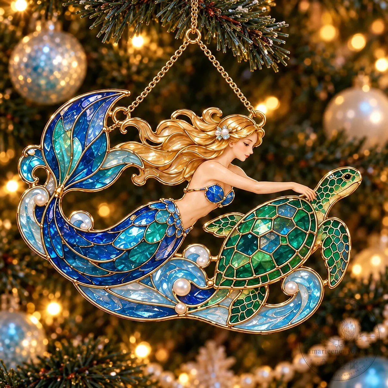 Ocean Enchantment Vintage Stained Glass Style Mermaid Christmas Ornaments Set 29 Ocean Enchantment Vintage Stained Glass Style Mermaid Christmas Ornaments Set
