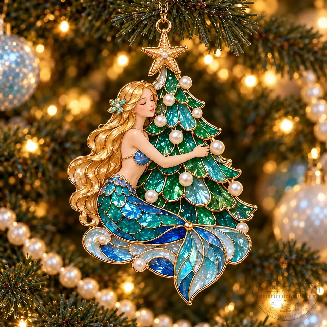 Ocean Enchantment Vintage Stained Glass Style Mermaid Christmas Ornaments Set 30 Ocean Enchantment Vintage Stained Glass Style Mermaid Christmas Ornaments Set