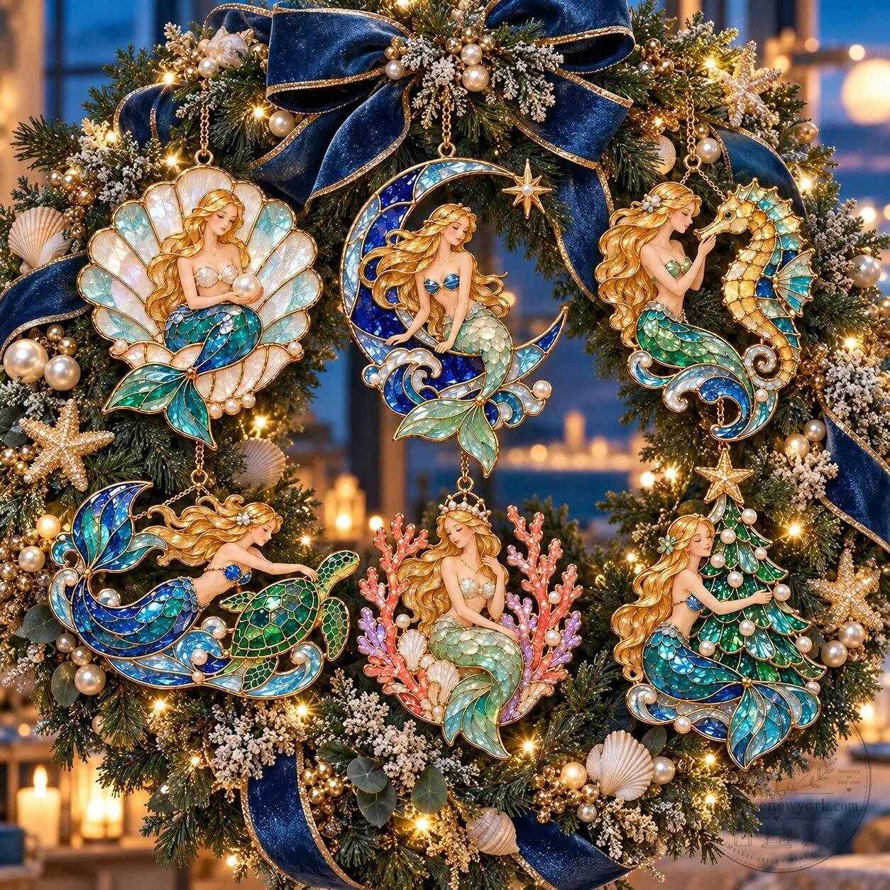 Ocean Enchantment Vintage Stained Glass Style Mermaid Christmas Ornaments Set 32 Ocean Enchantment Vintage Stained Glass Style Mermaid Christmas Ornaments Set